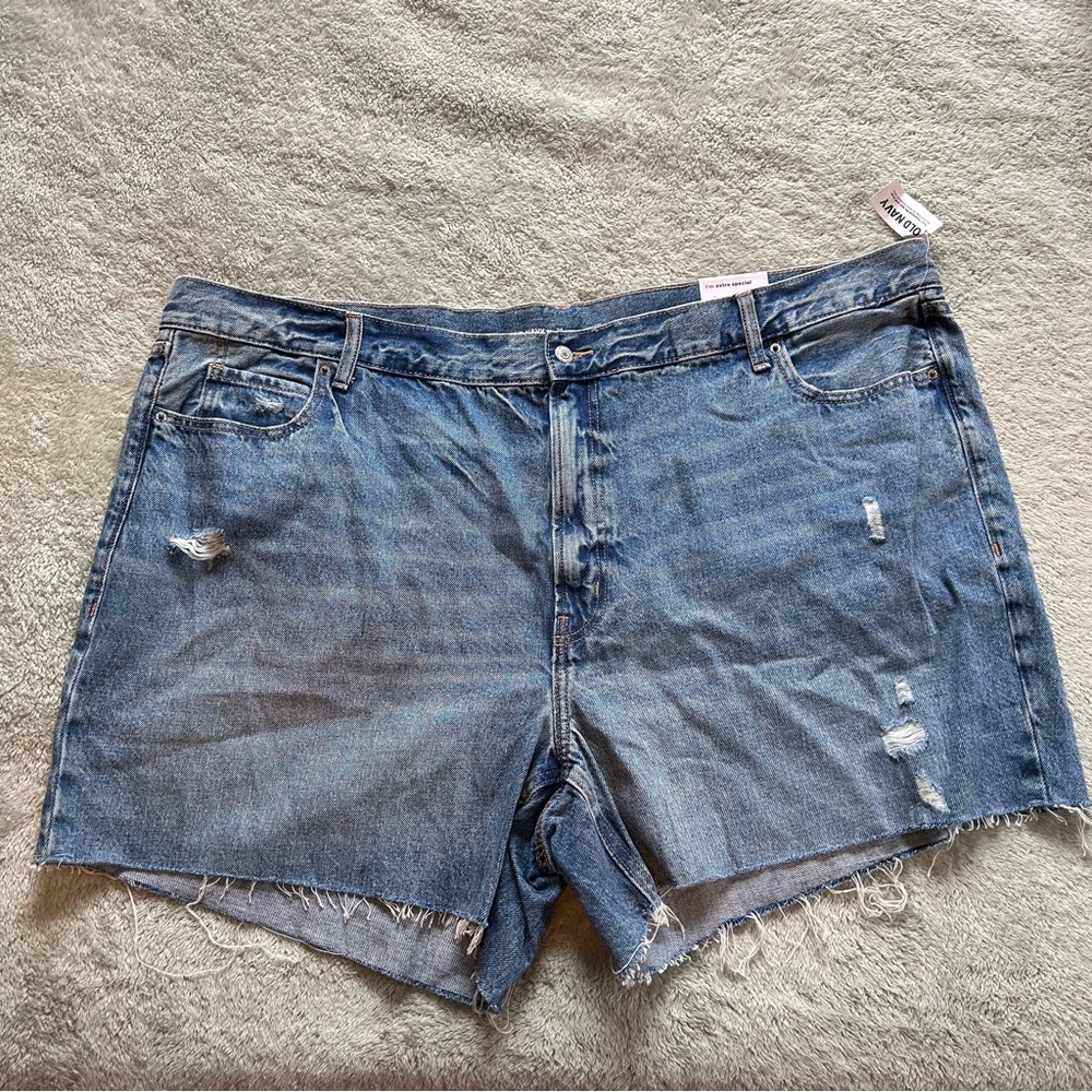 Old Navy Blue High‑Rise Denim Jean Shorts Plus 26 NWT Distressed Raw Hem,